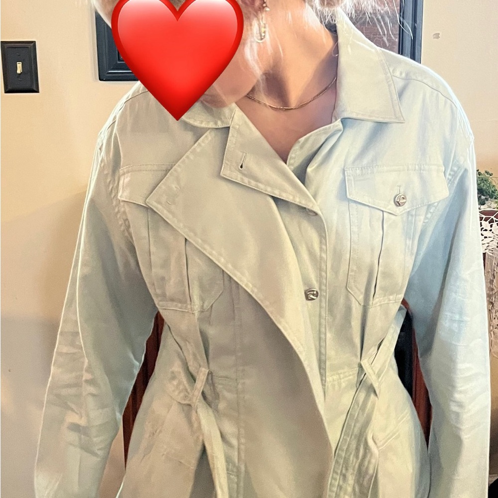 Women's Light Green Teal trench Jacket Donna Karen size Small NEW